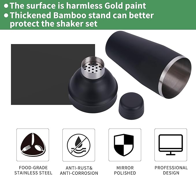 Cocktail Shaker Set Bartender Kit,5 Piece Bar Set Stainless Steel Bar Tools Set for Professional Bartender and Home (Matte Black, 5-Piece)