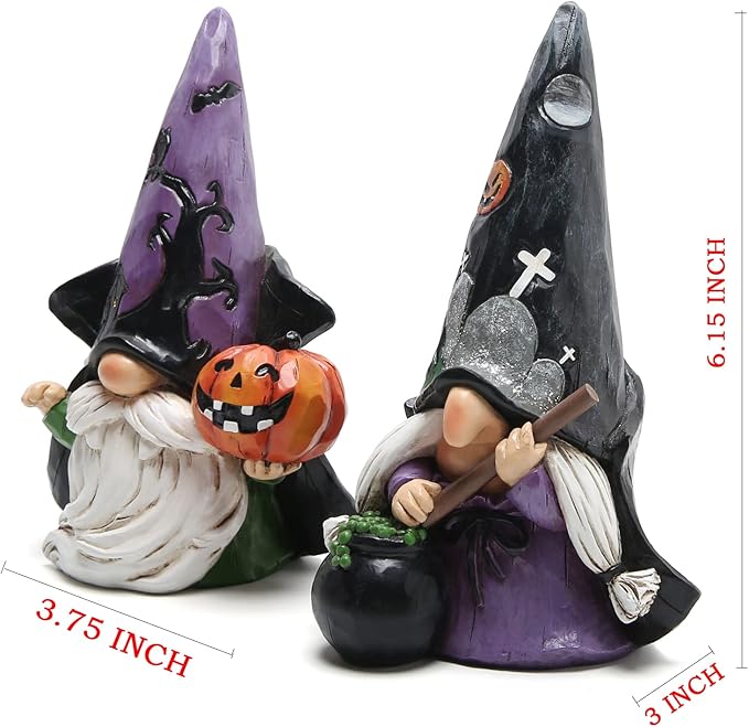 Hodao 2pcs Halloween Gnomes Decorations Handmade Scandinavian Gnome Ornaments Halloween Witch Firgurines Decor Pumpkin Home Table Decorations Gifts (Black)