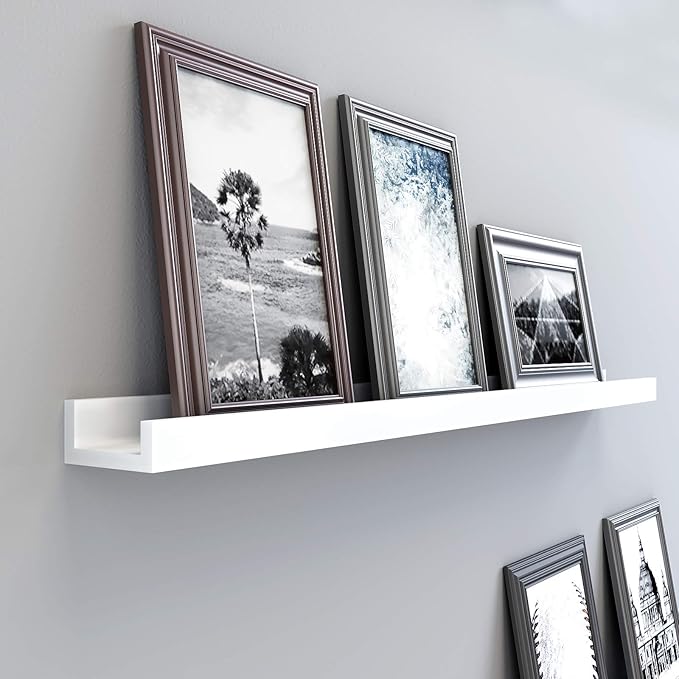 SONGMICS Floating Shelf, Wall Shelf Ledge 3.9 x 43.3 Inches with Front Edge, for Picture Frames, Books, Spice Jars, Living Room, Bathroom, Kitchen, Easy Assembly, White ULWS46WT