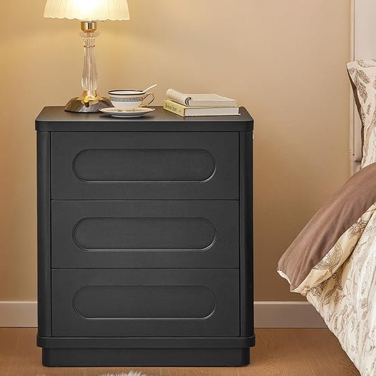 Night Stand, Nightstand with 3 Drawers, 21.7''(W) x 15.8''(D) Large Night Stand Bedside Tables for Bedroom, Modern Storage Bedside Table for End Tables, Sofa, Black