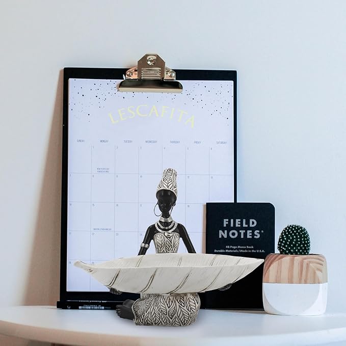 African Tribal Lady Holders Figurine, African Statue Home Decoration, Sculptures Table top Bookshelf Decor for Wedding,Church,Holiday Decor-African Decorative White Color(314-B)