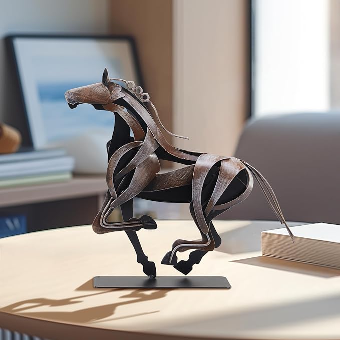 Horse Statue, Unique Metal Art Sculpture for Vintage Home Decor, Modern Decor, Gift for Horse Lovers (Retro Brown)