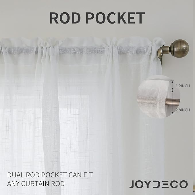 Joydeco White Sheer Curtains 72 Inch Length 2 Panels Set, Rod Pocket Linen Sheer Curtain Drapes, Voile Window Treatments for Bedroom Living Room (54x72 inch，Cross Pattern)