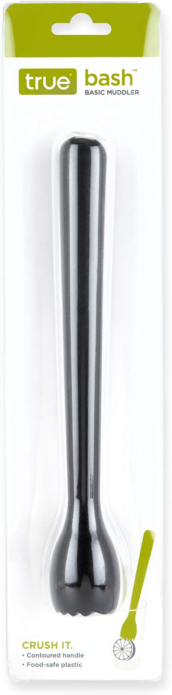 True Bash Muddler for Cocktails, Fruits, Spices, Herbs, and Sugar Cubes Crusher, Home Bar Accessories, Bartender Tools, 8.25", Set of 1, Black