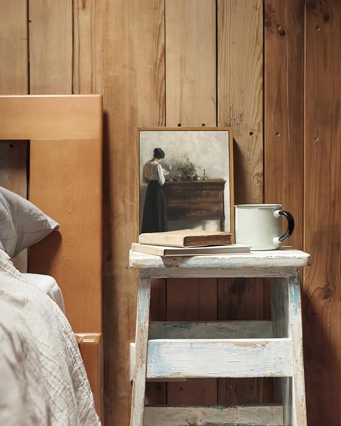 VIYYIEA Framed Wall Art Vintage Decor, Classical Reading Woman Portrait Painting, Canvas Print Artwork, Retro Farmhouse Decor for Bathroom Bedroom, 9"x11"