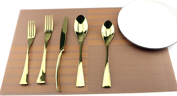 Gold 18/10 Stainless Steel Flatware Set – Stylish Set of Eating Utensils for 1 Person - Dinner Knife, Fork, Soup Spoon, Tea Spoon - Ideal Weight & Size, for Everyday Use or Holidays