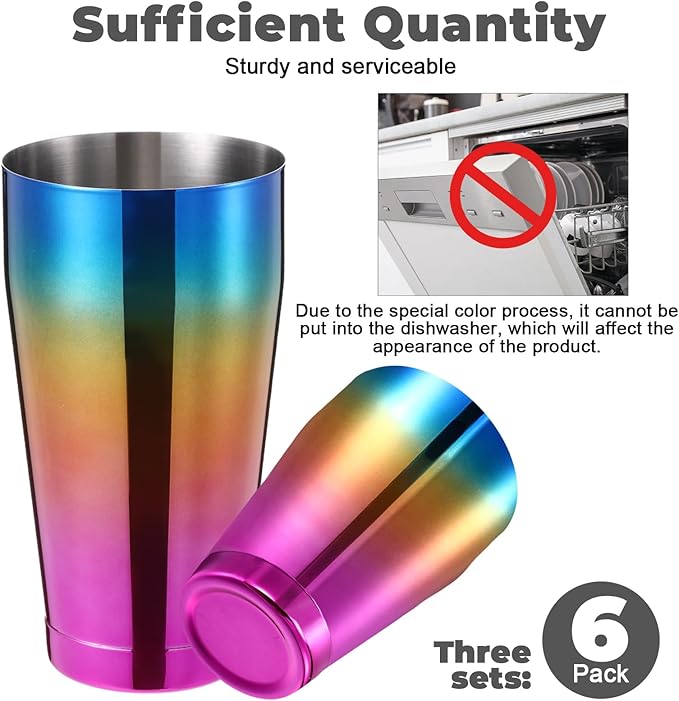 Sabary 6 Pcs Cocktail Shakers Professional Bar Shaker Boston Set Stainless Steel Martini Drink Mixer Basic Tool Weighted Shake Metal Can Cocktail Shaker Set, 18 Oz, 28 oz (Gradient Color)