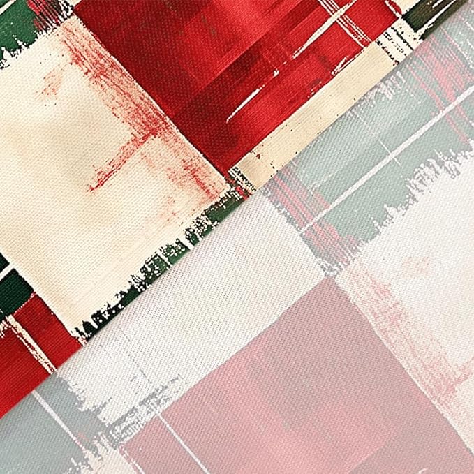 JAWO Christmas Plaid Shower Curtain, Red Green Abstract Christmas Plaid Shower Curtain for Bathroom, Waterproof Polyester Fabric Bathroom Curtains with Hooks for Xmas Holiday,72X78