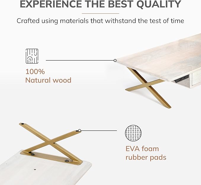 Anji Mountain Monitor Stand - Desktop Organizer & Laptop Riser, Ergonomic Monitor Riser, Space-Saving Monitor Stand for Desk, Durable Construction, Easy Assembly, Ideal for Home & Office,White Wash