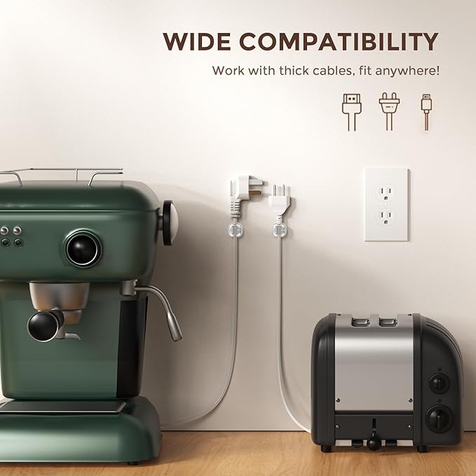 AhaStyle Spring Cable Organizer [1s Lock] 6 Pack Cord Cable Holders Clips Strong Adhesive Cable Cord Keeper [Smooth Adjustable] Hide Wire Cord Organizer for Nightstand Kitchen Car Office (Transparent)