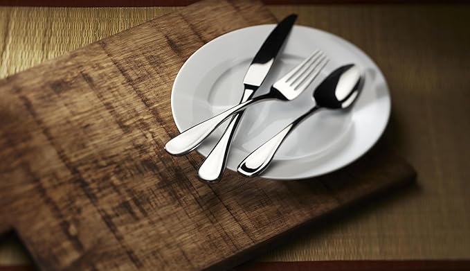 Oneida Silverware Set For 8, Voss 45-Piece Everyday Flatware Set with Serving Utensils, Service For 8, 18/0 Stainless Steel, Mirror Finish, Dishwasher Safe, Knives Spoons and Forks (Silver, 45 Pieces)