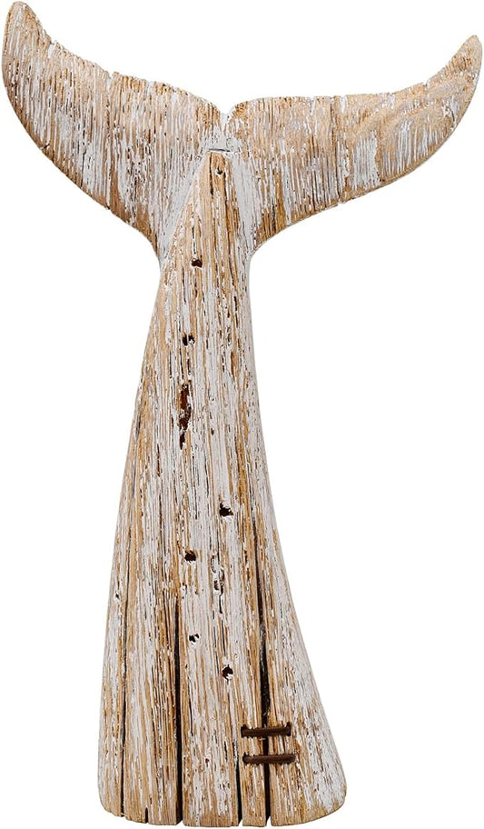 Rustic Wood Whale Tail Decor Tabletop Nautical Decor, Wooden Whale Tail Nautical Decoration Beach Themed Decoration Coastal Decor Whale Tail Decoration for Home Mediterranean Decor (13.6" H)