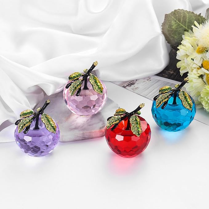 Crystal Apple Figurine Paperweight, Handmade Statue Ornament Home Decoration, Collectible Crystal Crafts, Come with Gift Box, Great Gift for Birthday Christmas (Pink-50mm)