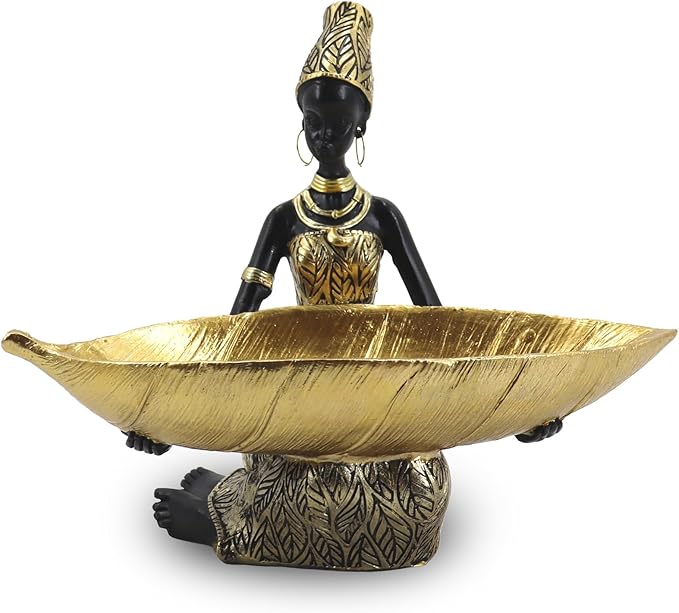 African Statues and Sculptures for Home Decor, Tribal Art Figurines for Living Room Decorations, Gold Vintage Aesthetic Ornament for Bookshelf and Tables, Housewarming Gifts for Women