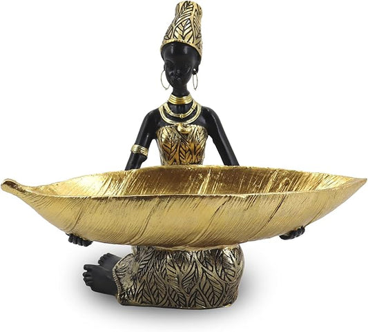 African Statues and Sculptures for Home Decor, Tribal Art Figurines for Living Room Decorations, Gold Vintage Aesthetic Ornament for Bookshelf and Tables, Housewarming Gifts for Women