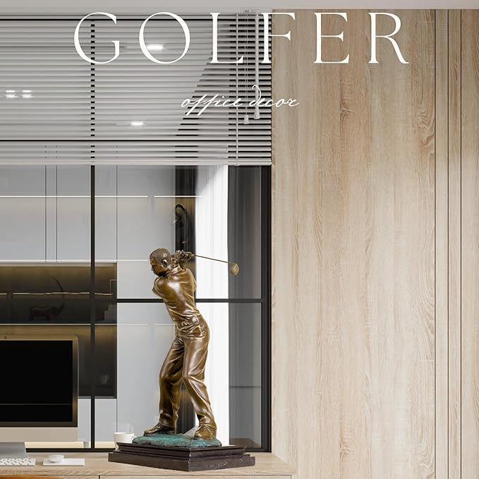 21.2'' Modern Golfer Bronze Sculpture, Bronze Golf Man Figurine Statue Ornament with Marble Base Crafts for Home Office Decor Collection Gift