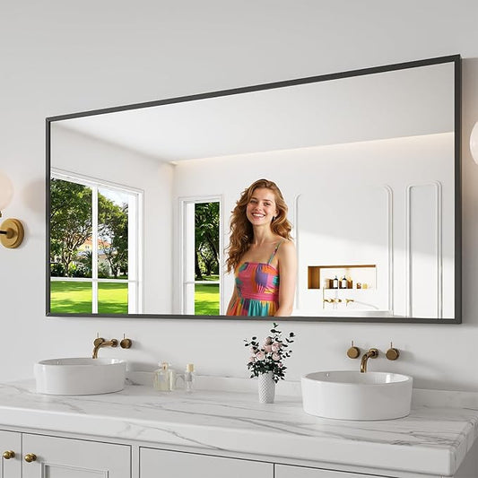 Koonmi Bathroom Mirror 30x60 Bathroom Wall-Mounted Mirrors, Modern Vanity Mirror for Bedroom, Living Room, Aluminum Alloy Frame Allow to Hang Horizontally or Vertically