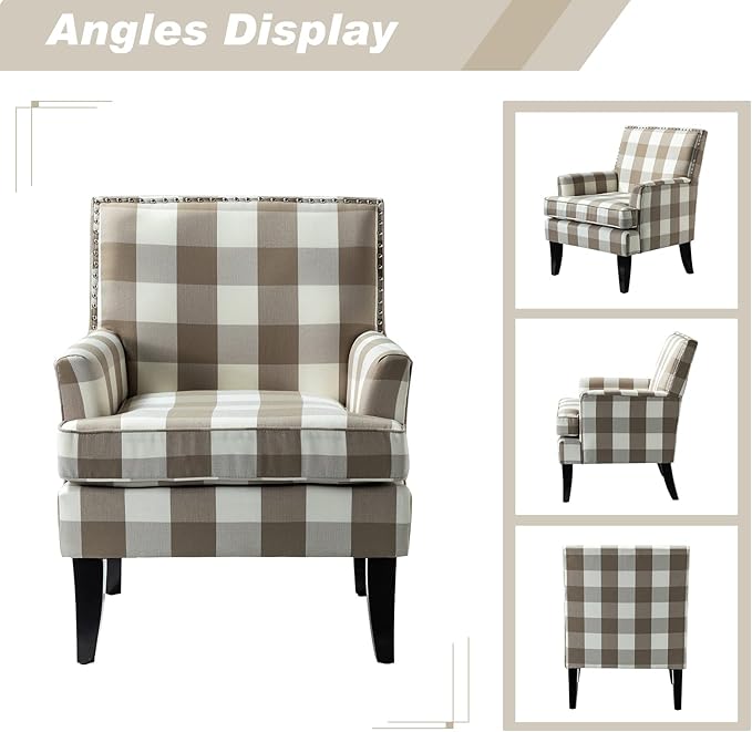 HULALA HOME Modern Accent Chair with Arms and Wooden Legs, Mid Century Accent Chair Armchair High Back Rest, Padded Armrest and Comfortable Cushioned Seat for Living Room (Buffalo Beige)