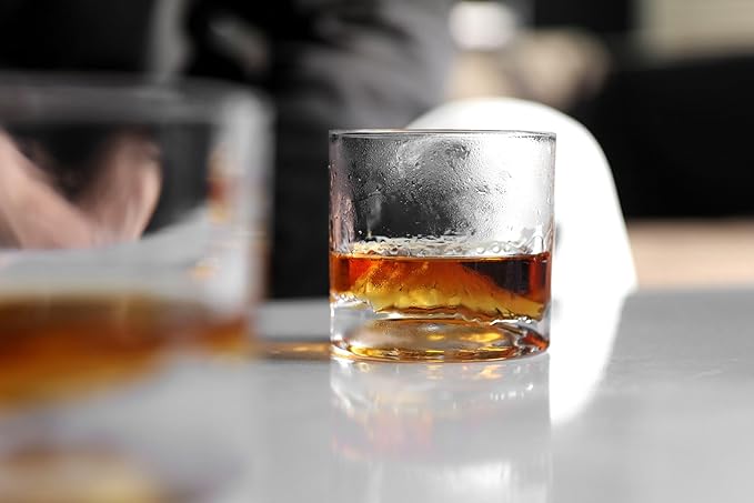 LIITON Mount Rainier Heavy Crystal Whiskey Glasses Gift Set of 2, Thick Freezable Bourbon Glass 1lb Each, Premium Whiskey Gifts for Men, Frozen Crystal Chills Cocktails, 10 oz