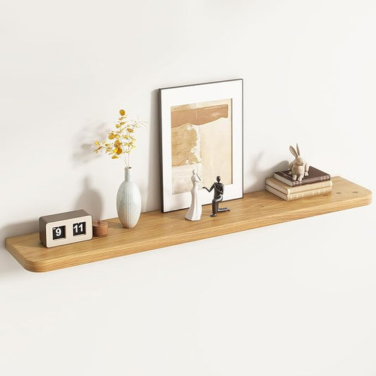 Rustic Elm Wood Floating Shelves for Wall Round Edge, 55"W x 9.2"D x 1.37"H, Set of 1 with Invisible Bracket, Wall Mounted Storage Shelves for Living Room Bedroom Kitchen Bathroom Decor, Natural