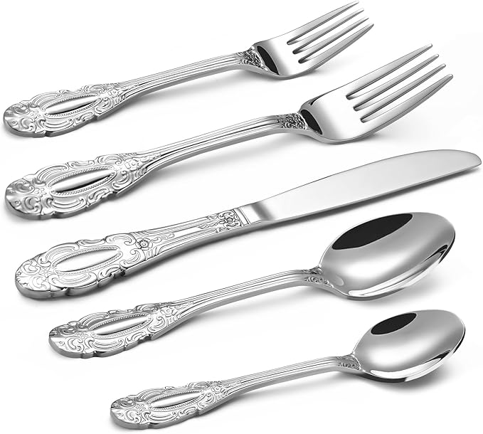 40-Piece Silverware Set for 8, Retro Mirror Polished Flatware Cutlery Set - Dishwasher Safe. Stainless Steel Utensils for Everyday & Holiday Dining