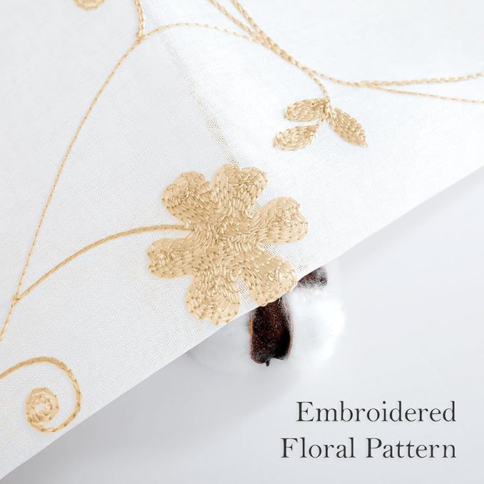 HOMEIDEAS Yellow Sheer Curtains 84 Inches Long 2 Panels Yellow and White Embroidered Floral Pattern Semi Sheer Window Curtains for Bedroom Living Room