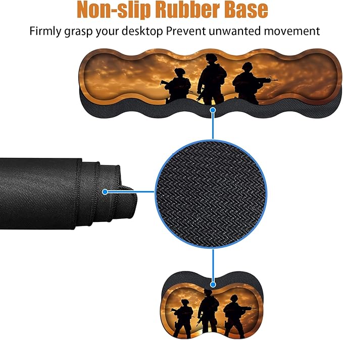 4 in 1 Ergonomic Keyboard Wrist Rest & Mouse Pad Wrist Rest Set, Large XXL Gaming Desk Mat 31.5"x 11.8" with Non-Slip Base, Memory Foam for Home Office Study Gaming, American Soldiers