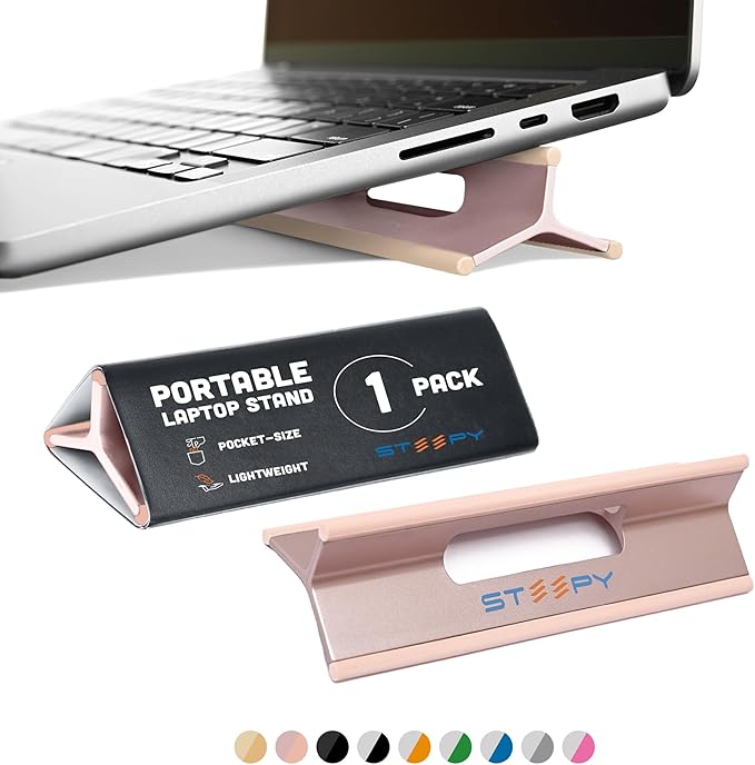 Steepy Portable Laptop Stand for Desk – Adjustable Height, & Portable Laptop Holder – Ergonomic Computer Stand for Cooling & Comfort – Slip-Proof, Sturdy Design – Universal Fit for 13-17 Inch Devices