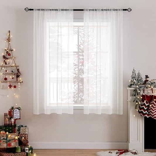 MIULEE 2 Panels Solid Color Sheer Window Curtains Elegant Window Voile Panels/Drapes/Treatment for Bedroom Living Room (54X54 Inches Ivory)