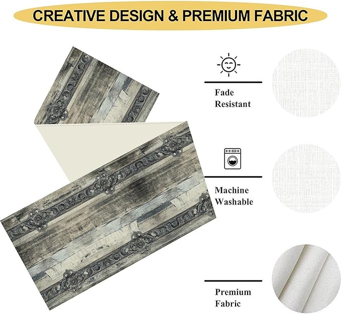 Farmhouse Wood Bar Table Runner, Rustic Country Retro Village Plank Western Table Setting Decor for Kitchen Dining Patio Holiday Party Indoor Outdoor 13x90