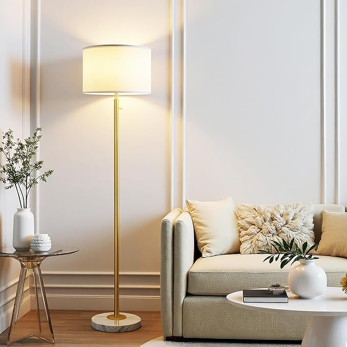 Dimmable Floor Lamps for Living Room,Gold Floor Lamp,Modern Standing Lamp with Marble Base,Tall Floor Lamp for Bedroom, Reading,Office & Kids' Room,LED Bulb Included(Gold)