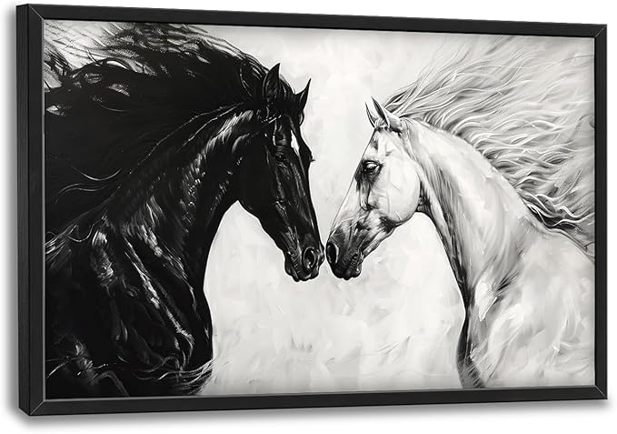 Horse Wall Art Western Horse Pictures Wall Decor Large Black and White Canvas Prints Framed Artwork Paintings Home Office Decorations for Living Room Bedroom Dinning Room Corridor 36"x24"