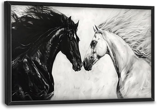 Horse Wall Art Western Horse Pictures Wall Decor Large Black and White Canvas Prints Framed Artwork Paintings Home Office Decorations for Living Room Bedroom Dinning Room Corridor 36"x24"