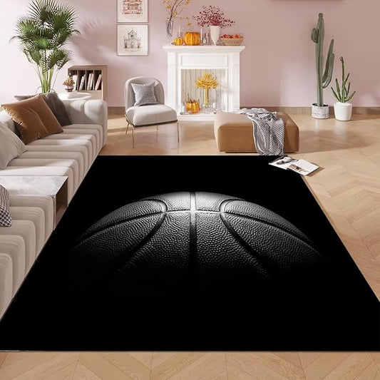 kxry 4 * 6 Feet Black Basketball Soft Area Rugs for Kids Girls Boys Basketball Sports Floor Carpet for Living Room Bedroom Dorms Nursery Rooms Home Decor Aesthetic