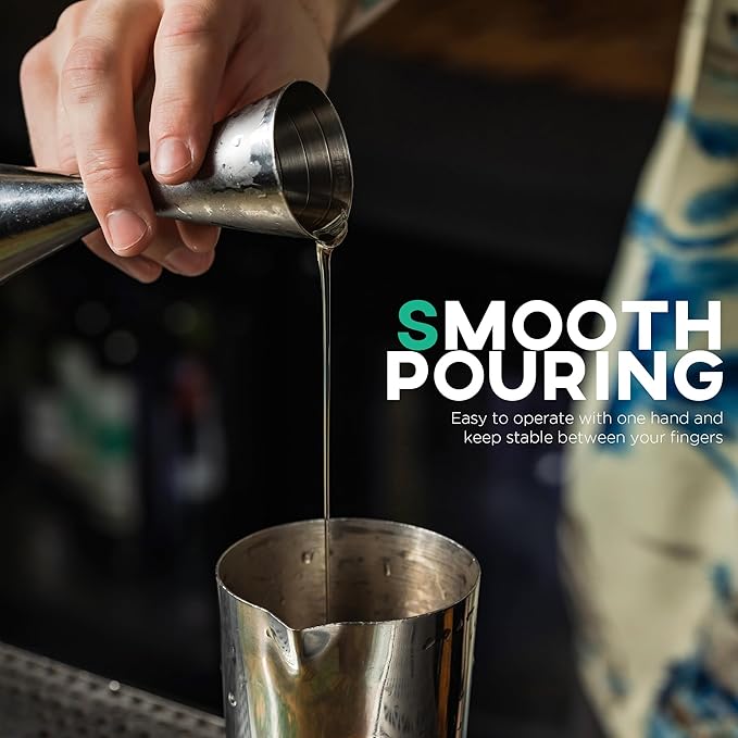 Homestia Jigger for Bartending with 1 Pourer, Stainless Steel Double Jigger Premium Japanese Style Slim Measuring 1 oz 2oz Jigger with Measurements Inside Cocktail Bar Tools for Bartender