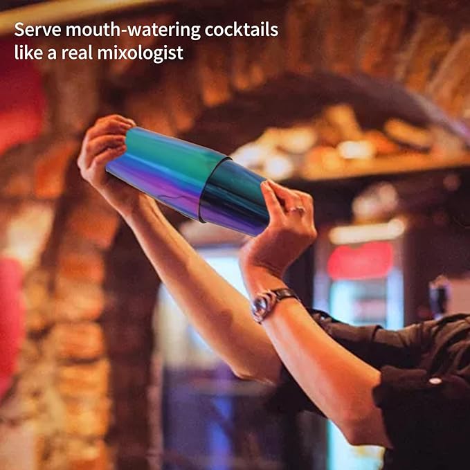 Boston Cocktail Shaker Bar Set, Weighted Boston Shaker Tins, Bartender Kit with 18oz & 28oz Mixed Drink Shaker, Hawthorne Strainer, Double Measuring Jigger - Rainbow