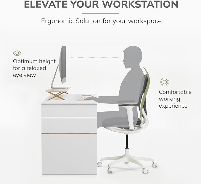 Anji Mountain Monitor Stand - Desktop Organizer & Laptop Riser, Ergonomic Monitor Riser, Space-Saving Monitor Stand for Desk, Durable Construction, Easy Assembly, Ideal for Home & Office,White Wash