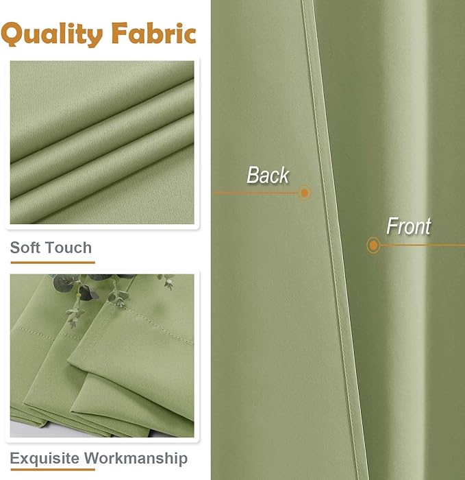 Aiyufeng Sage Green Blackout Curtains for Bedroom 84 Inch Length 2 Panels Set, Solid Thermal Insulated Privacy Living Room Window Treatment Curtains Blackout Drapes, W40 x L84 Inch, Sage Green