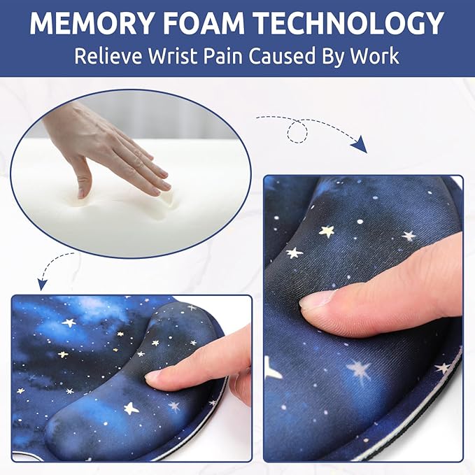 Ergonomic Mouse Pad with Wrist Rest, Small Mousepad with Non-Slip Rubber Base and Smooth Surface, Blue Mouse Pads for Desk, Office Desk Accessories
