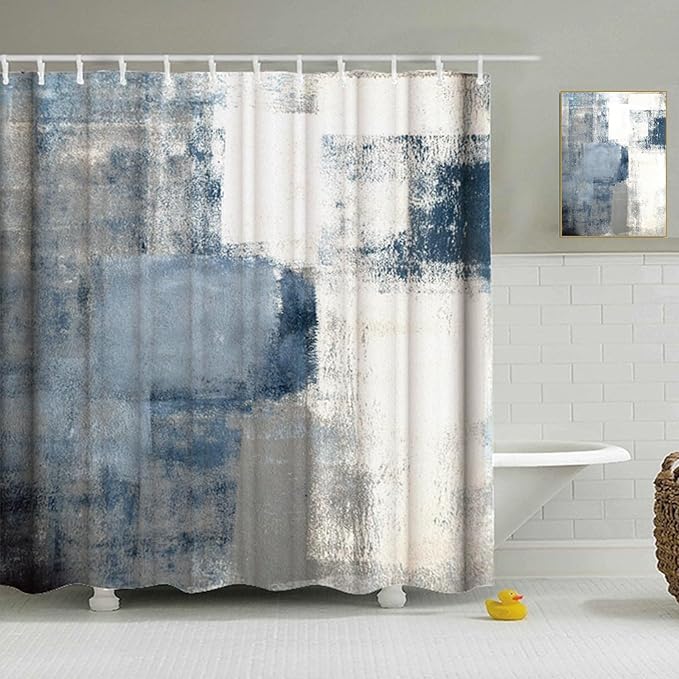 Blue and Grey Shower Curtain Abstract Painting Modern Shower Curtains for Bathroom Waterproof Polyester Fabric Bathroom Curtain 72 x 72 Inch with 12 Plastic Hooks