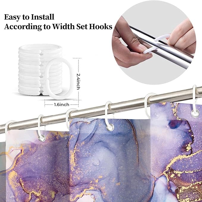 Renaiss Purples Blue Marble Shower Curtain Modern Abstract Watercolor Ink Painting Shower Curtain for Bathroom Room Partition Hotel Bathtub Decorative Shower Curtains Waterproof 72" W x 84" L