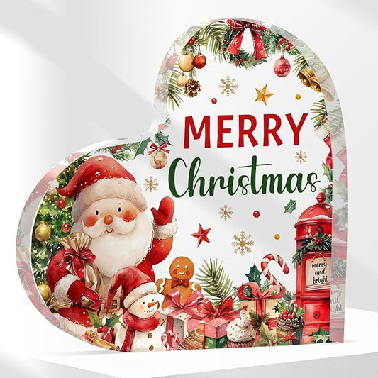 Christmas Home Decorations 3.9 Inch Christmas Plaque Acrylic Santa Decor Plaques for Family Friends Table Decor