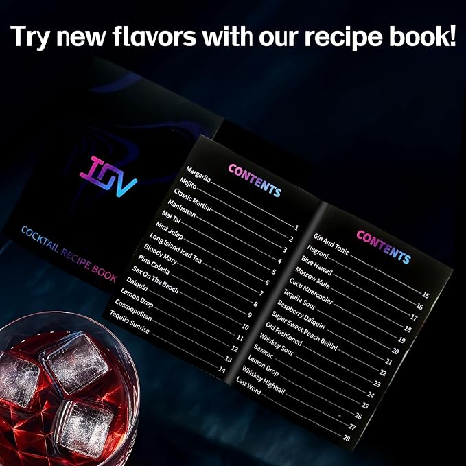 IOV Cocktail Shaker Bar Set, 24oz Martini Shaker with Built-in Strainer, Bar Tool Kit with Recipes Booklet, Professional Stainless Steel Large Bartender Drink Shaker Margarita Alcohol Mixer-Black