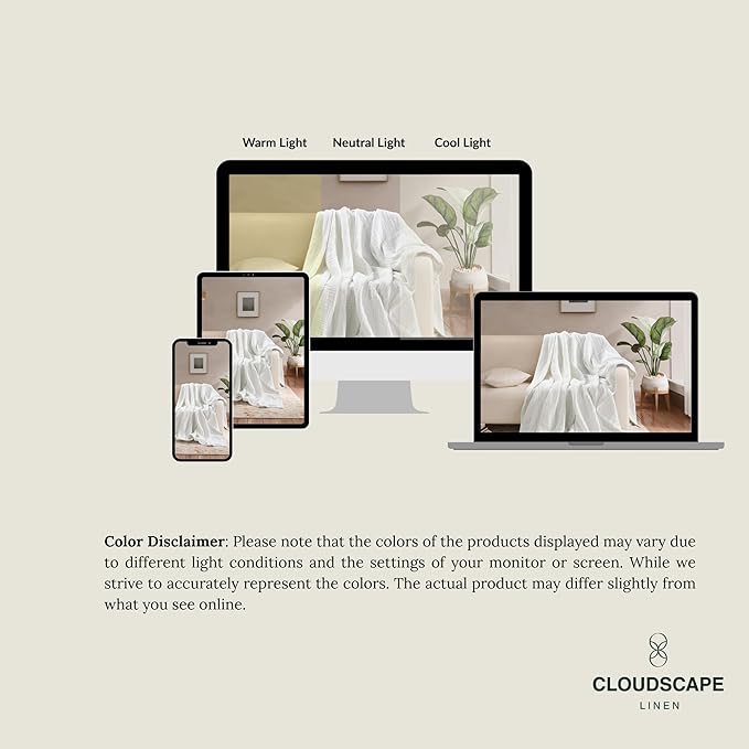 Cloud Scape Linen Extra Large 4 Layer Muslin Throw Blanket - 100% Cotton Gauze, Lightweight & Breathable All Season, Pre-Washed, for Couch & Bed, 50x70, White