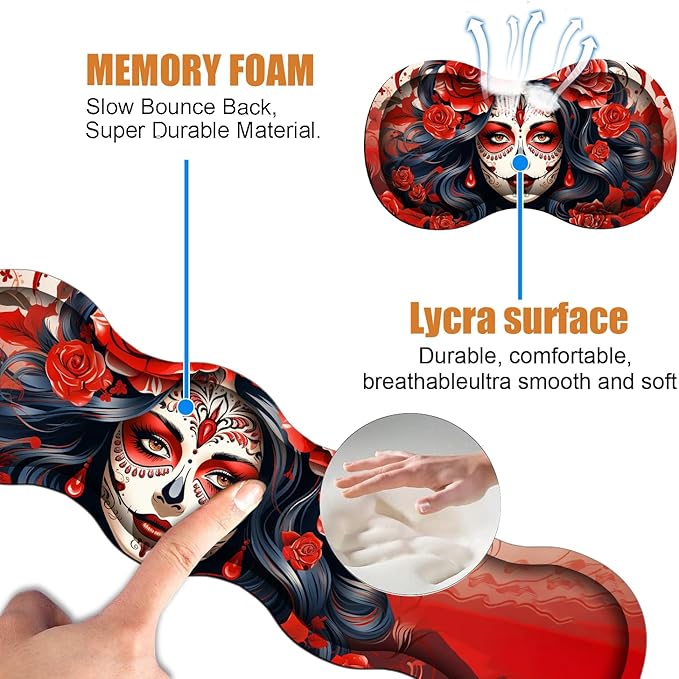 4 in 1 Ergonomic Keyboard Wrist Rest & Mouse Pad Wrist Rest Set, Large XXL Gaming Desk Mat 31.5"x 11.8" with Non-Slip Base, Memory Foam for Home Office Study Gaming, Sugar Skull Girl Roses