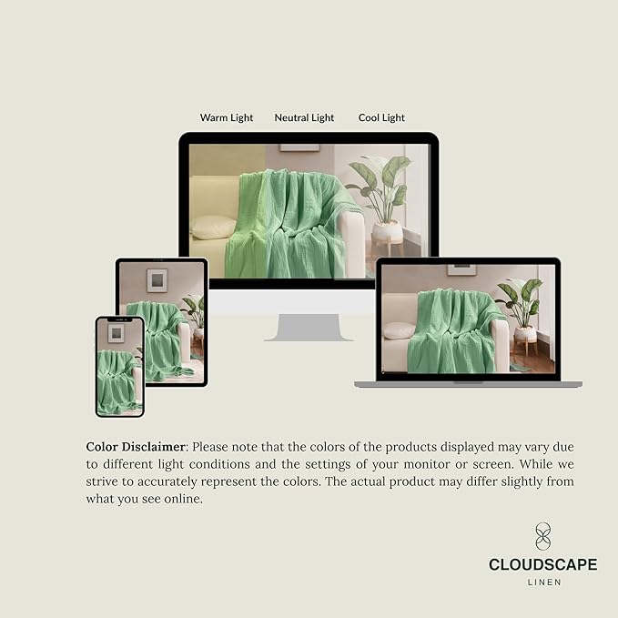 Cloud Scape Linen Extra Large 4 Layer Muslin Throw Blanket - 100% Cotton Gauze, Lightweight & Breathable All Season, Pre-Washed, for Couch & Bed, 50x70, Olive Green
