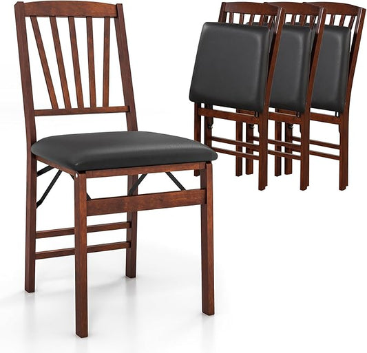 KOTEK Folding Dining Chairs Set of 4, Wooden Kitchen Chairs with Padded Seat & Solid Wood Frame, 400 LBS Weight Capacity, No Assembly Foldable Chair for Dining Room, Living Room