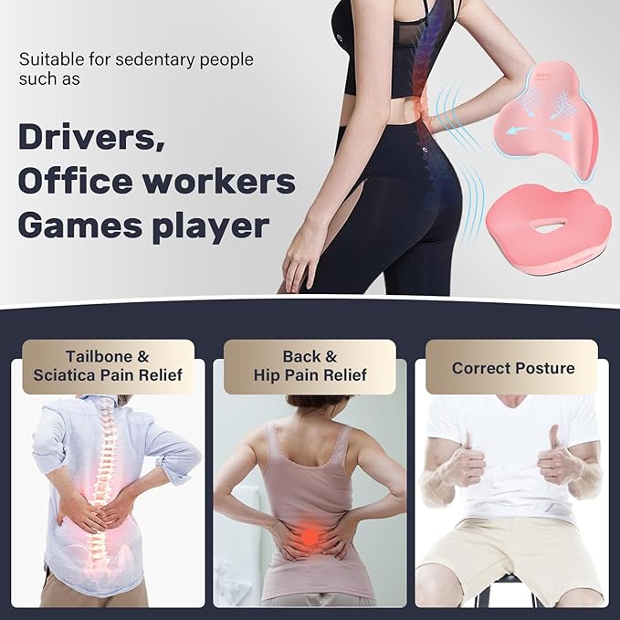 Coverado Car Seat Cushion and Lumbar Support Pillow, Memory Foam Ergonomic Back Support Driving Seat Cushion for Sciatica, Tailbone, Back Pain, Non-Slip Washable Cushion for Car, Driver, Office