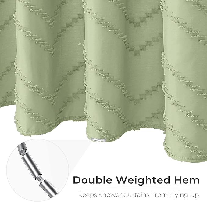 Green Shower Curtain Boho Woven Fabric Shower Curtain Tufted Chervon Textured Shower Curtain Modern Minimalist Shower Curtain for Bathroom Neutral Striped Waterproof Shower Curtain 72 x 72 Inches