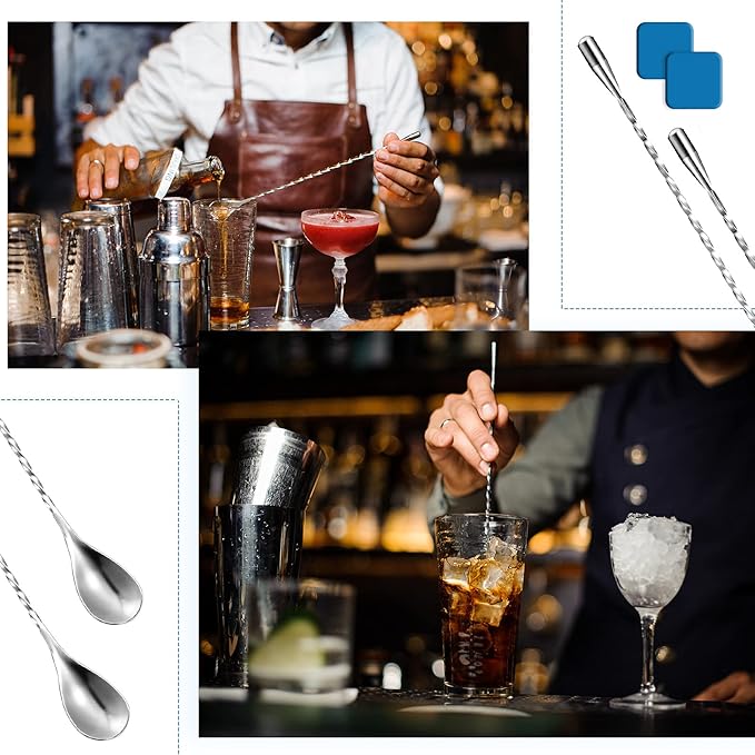 Patelai Wooden Cocktail Drinks Muddler Bar Muddler and 12 Inches Bar Spoon Stainless Steel Shaker Spiral Mixing Spoon for Making Cocktails Mojito Lemonade Drinks Juice